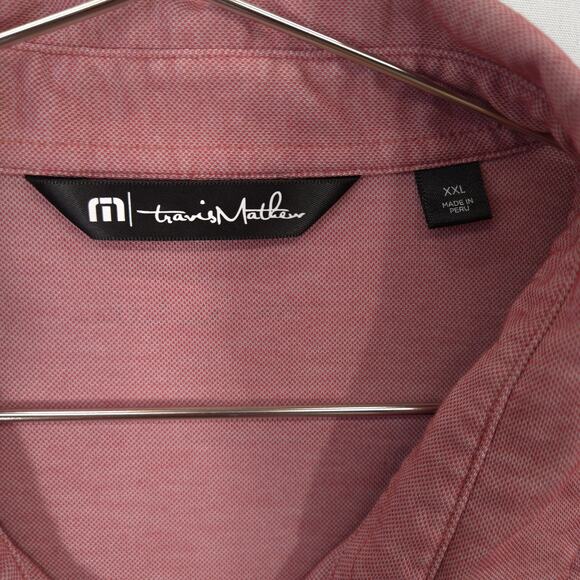 Travis Mathew Polo Mens XXL Red Navy Heather Stripe Logo Short Sleeve Golf Shirt - Picture 7 of 9